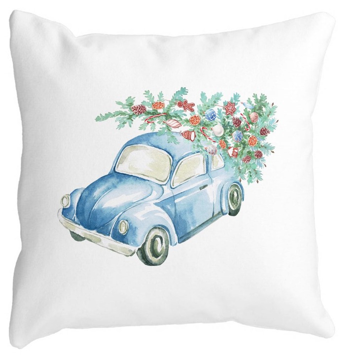 Karácsonyi témájú díszpárna, 21, 40x40 cm, Fehér, Matt, Levehető huzat, Fújtató