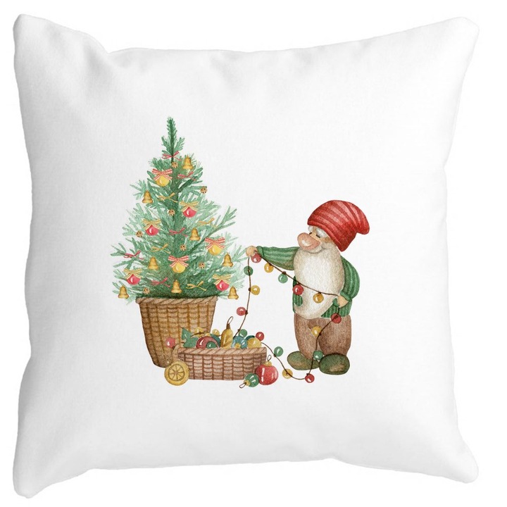 Karácsonyi témájú díszpárna, 22, 40x40 cm, Fehér, Matt, Levehető huzat, Fújtató
