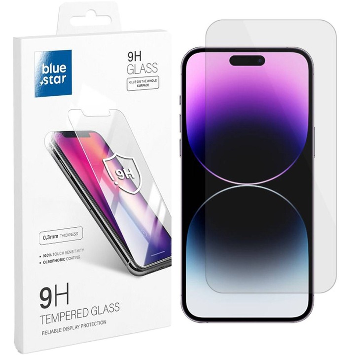 iPhone 15 / 16 kompatibilis üvegfólia, előlapi, edzett, Bluestar