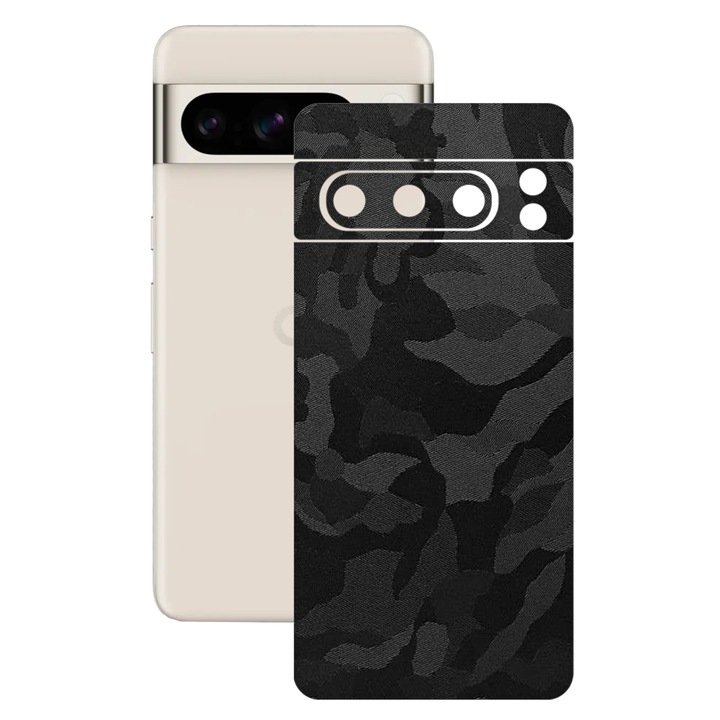 Folie skin SILKASE, pentru Google Pixel 8 Pro, camo negru, protectie spate telefon