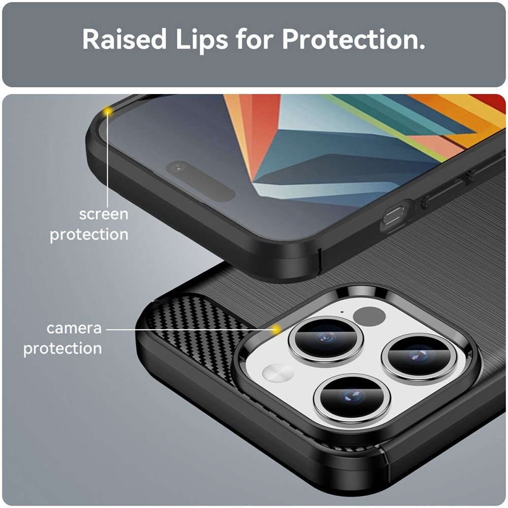 Husa telefon compatibila cu iPhone 15 Pro Max, Mat-Tech, Textura Carbon, Finisaj Mat, Anti-Shock, Anti-Fingerprint, Negru