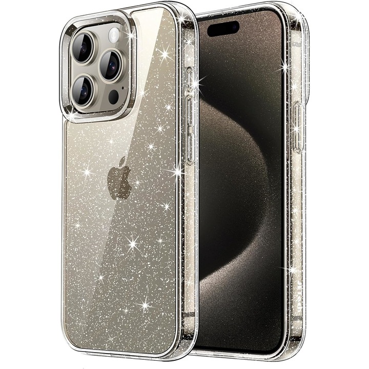 Кейс за iPhone 15 Pro Max crystal glitter case сребрист