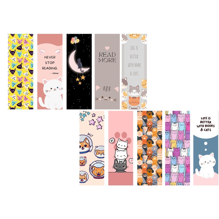 Set 10 bucati semne de carte cu pisici V2