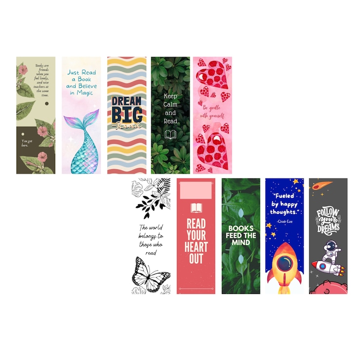 Set 10 bucati semne de carte cu citate in engleza