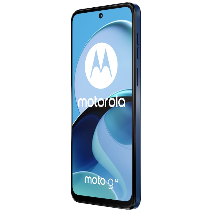 Telefon mobil Motorola MOTO G14 4+128 DS, Casti cu fir Motorola Pace 105, Albastru deschis
