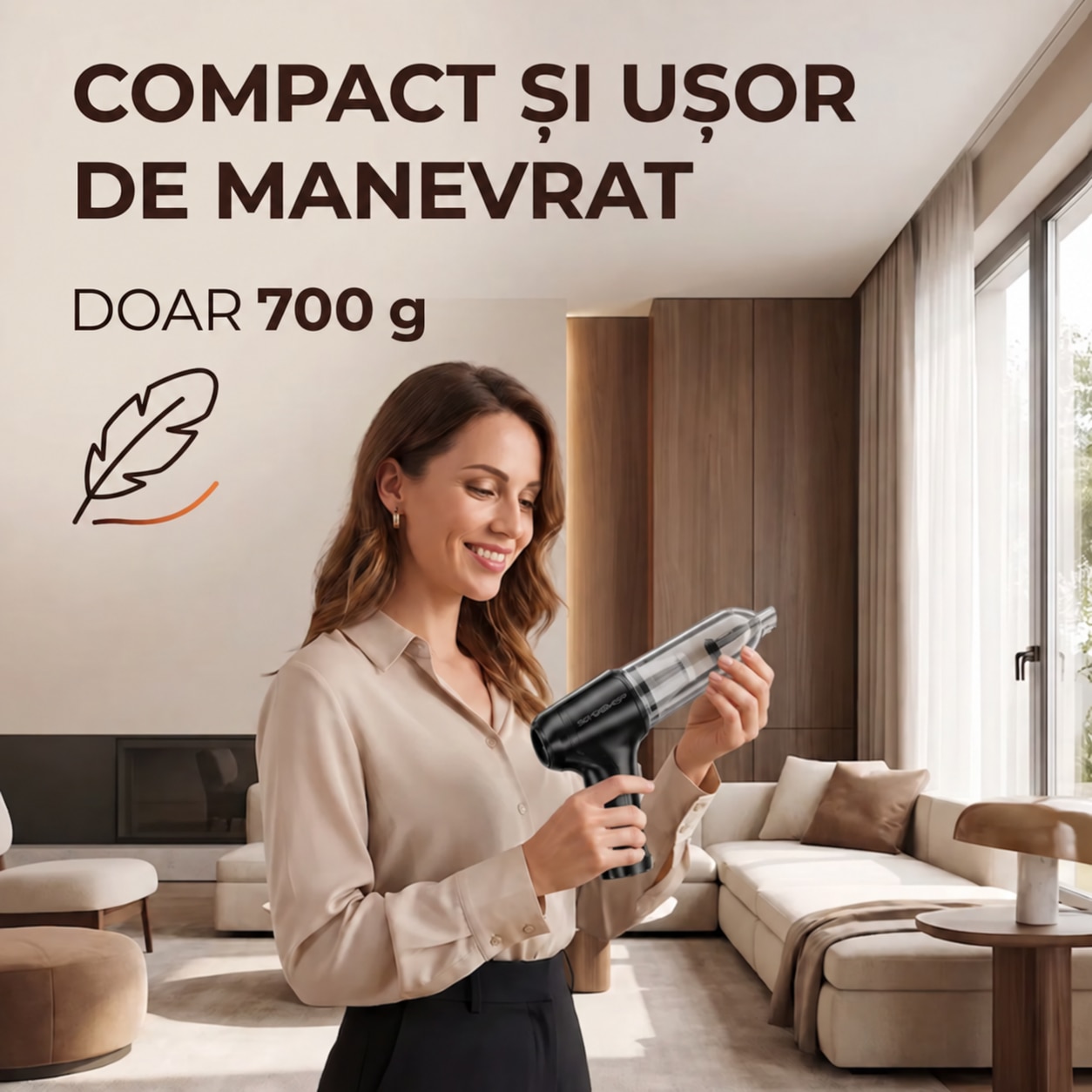 Aspirator Mana Portabil, SeveShop®, Aspirator De Mana Fara Fir Wireless, Aspirator Mana Cu Filtru HEPA, Putere 63.000 Pa, 7.4V, Baterie 2400 mAh, Autonomie 20 Minute, Capacitate 0.7L, Curatare Uscata, Compact Si Usor, Design Ergonomic, Argintiu