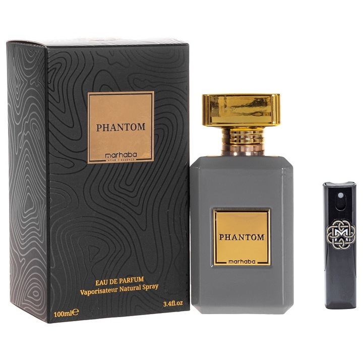 Set Apa de Parfum, Marhaba Phantom, pentru Barbati, 100 ml cu Kit Reincarcabil Travel 10 ml