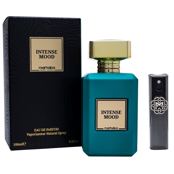 Set Apa de Parfum, Marhaba Intense Mood, Unisex, 100 ml cu Kit Reincarcabil Travel 10 ml