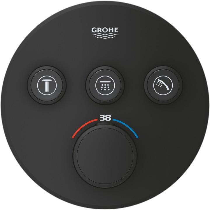 Контролен блок за душ Grohe Grohtherm SmartControl 29508KF0, 1/2'', Вграден, Термостат, 3 изхода, Изисква вграден вентил, Мат, Черен