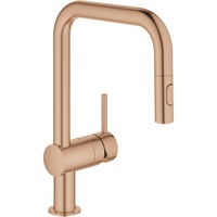 Baterie de bucatarie Grohe Minta 32322DL2, 3/8'', monocomanda, pipa inalta, tip C, dus extractabil, pivotanta, mat, cupru