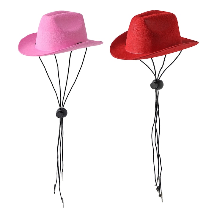 Set 2 palarii de cowboy pentru caini, Roz/Rosu