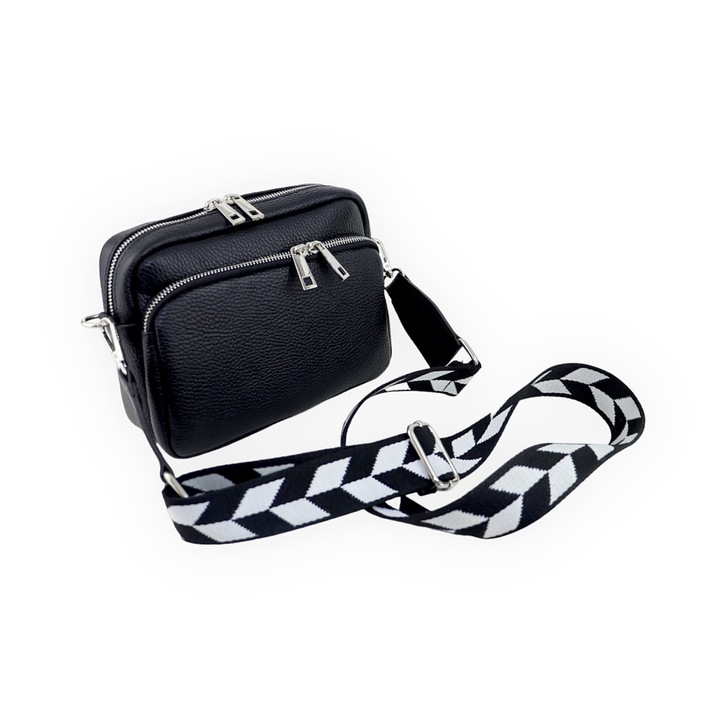 Geanta tip messenger, Moranti, piele naturala, negru