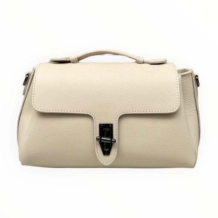 Geanta de mana Moranti, Piele naturala, Bej