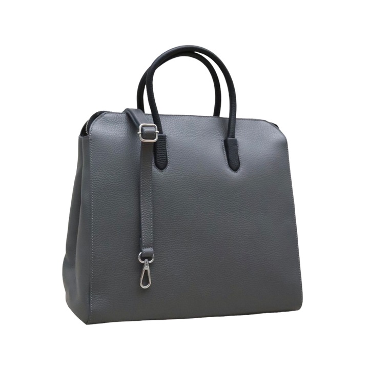 Geanta shopper, Moranti, Piele naturala, Gri