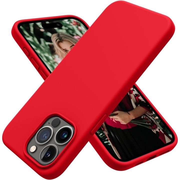 Кейс за iPhone 15 Pro Max силиконов червен - eMAG.bg