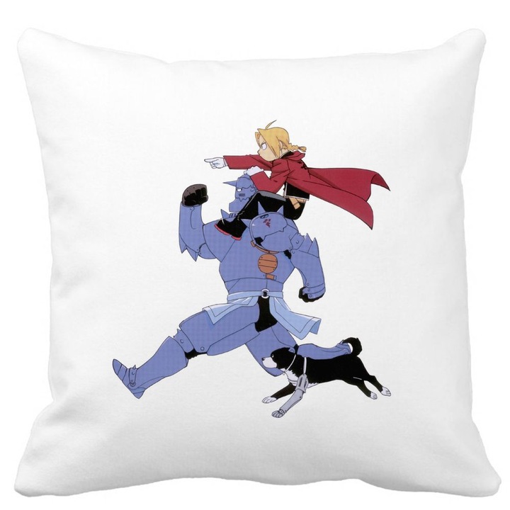 Dekoratív párna Full Metal Alchemist 2, 40x40 cm, fehér, matt, levehető huzat, fújtató