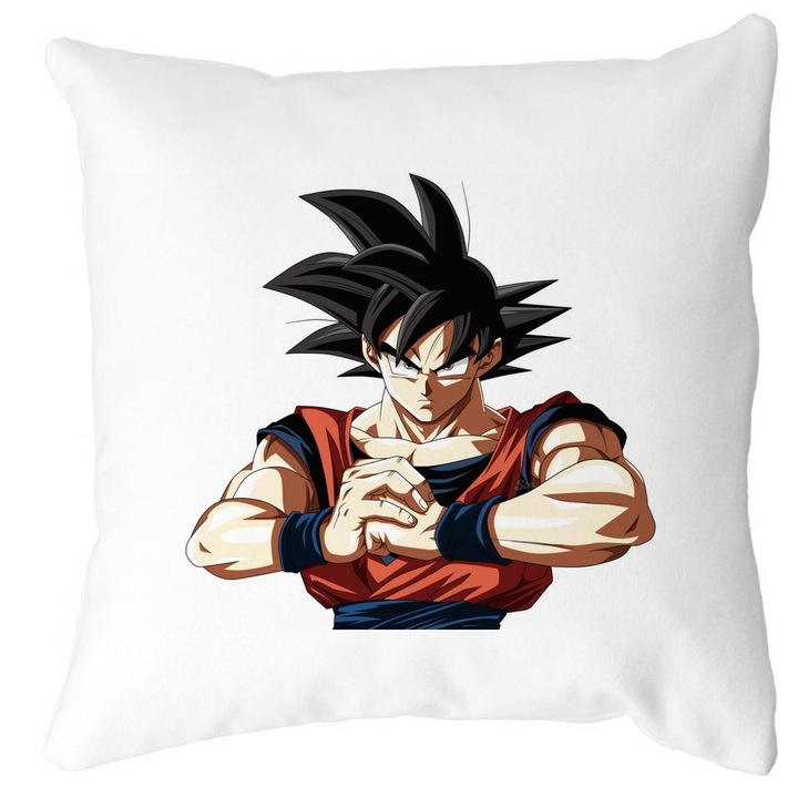 Dekoratív párna Dragonball Goku 2-vel, 40x40 cm, fehér, matt, levehető huzat, fújtató