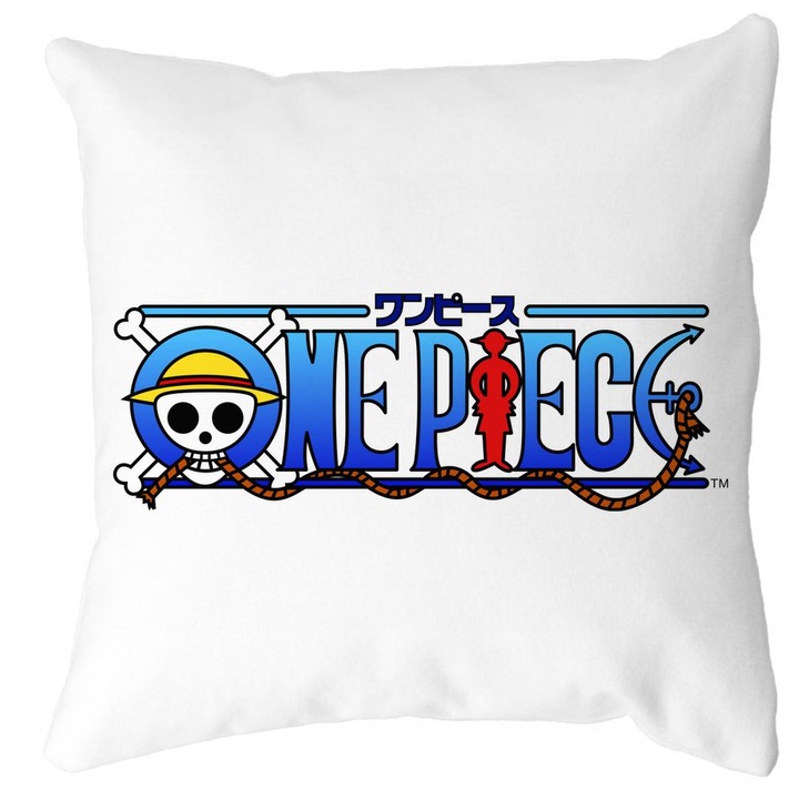 Perna Decorativa cu Onne Piece, 40x40 cm, Alba, Mata, Husa Detasabila, Burduf