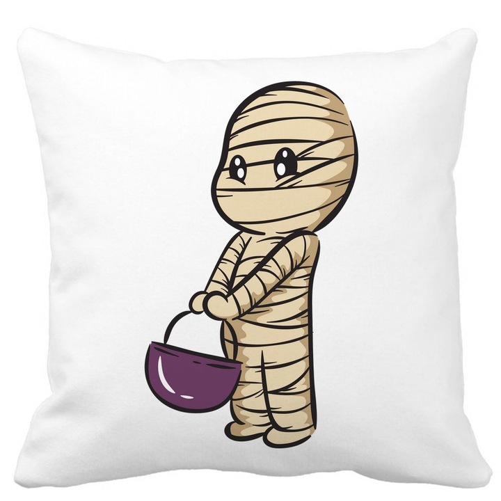 Dekoratív párna Halloween múmia motívummal 1, 40x40 cm, fehér, matt, levehető huzat, fújtató