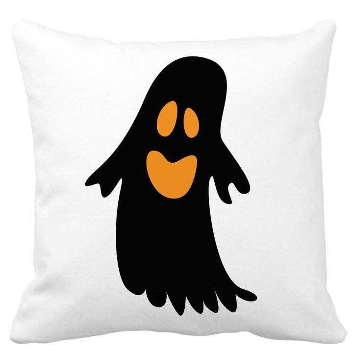 Dekoratív párna Halloween Ghost motívummal 2, 40x40 cm, fehér, matt, levehető huzat, fújtató