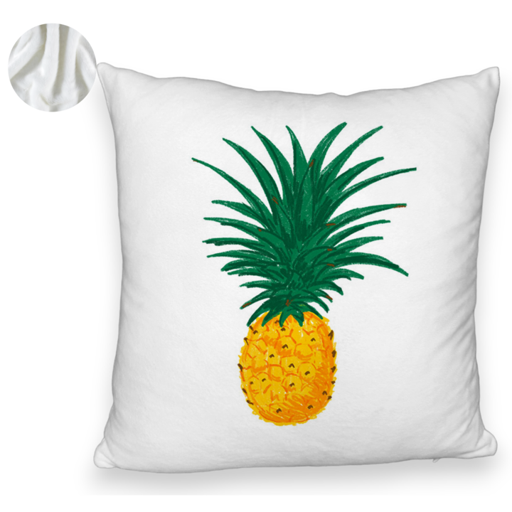 Bolyhos díszpárna, ananász mintás, 40x40 cm, fehér, levehető huzat, fújtató
