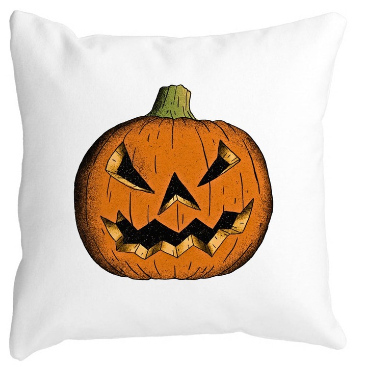 Dekoratív párna Halloween tök mintával 2, 40x40 cm, fehér, matt, levehető huzat, Bellows