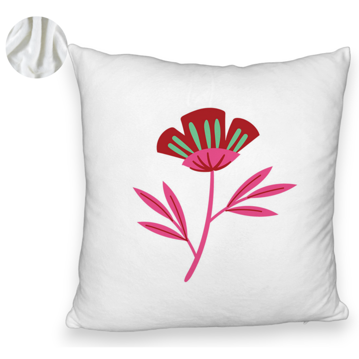 Bolyhos díszpárna, Red Paradise virágmintás, 40x40 cm, fehér, levehető huzat, fújtató