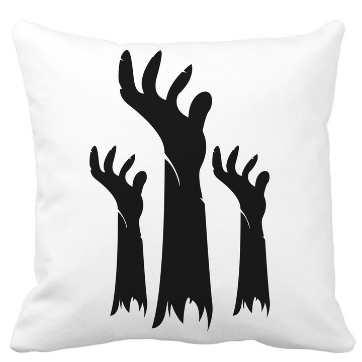 Halloween motívumú díszpárna 5, 40x40 cm, Fehér, Matt, Levehető huzat, Fújtató