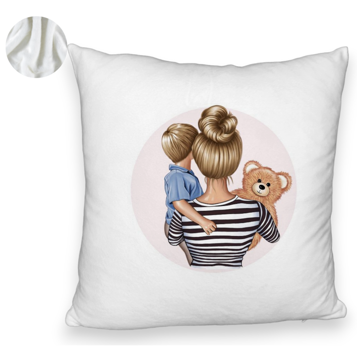 Perna Decorativa Fluffy, Model Mommy's Boy, 40x40 cm, Alba, Husa Detasabila, Burduf