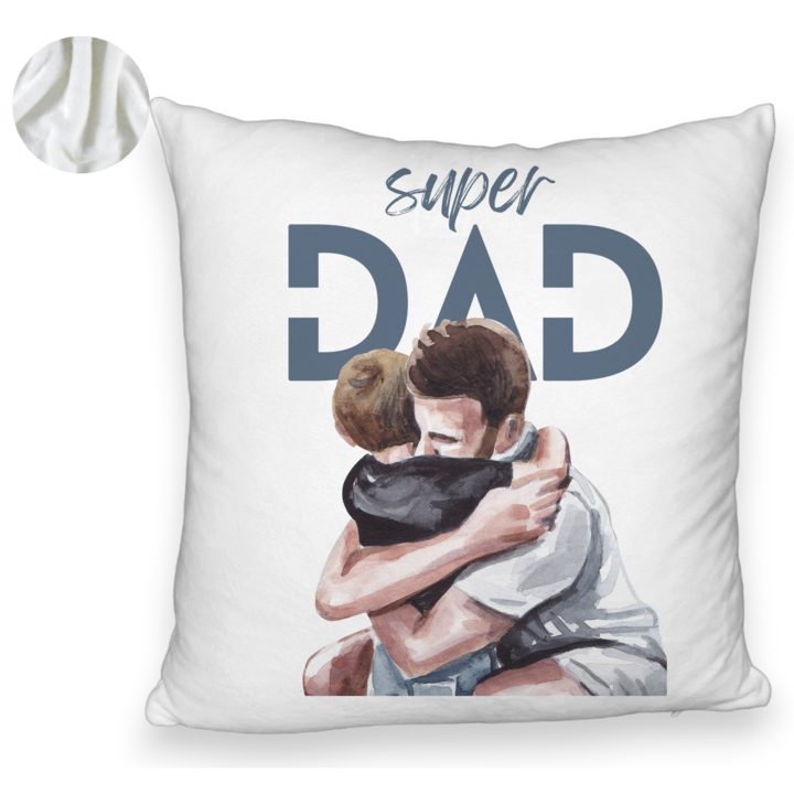 Perna Decorativa Fluffy, Model Super Dad Baieti, 40x40 cm, Alba, Husa Detasabila, Burduf