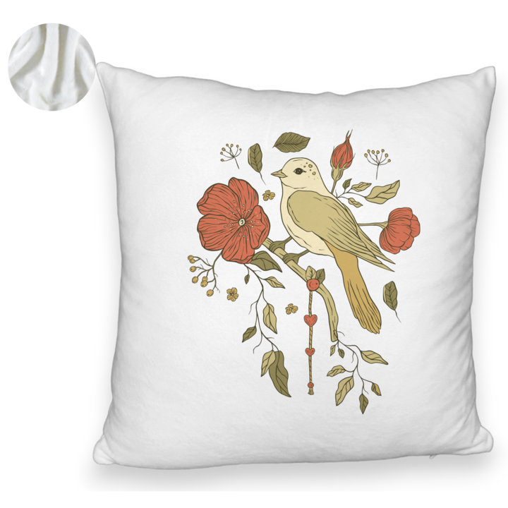 Bolyhos díszpárna, Retro Art Modell, 40x40 cm, Fehér, Levehető huzat, Fújtató