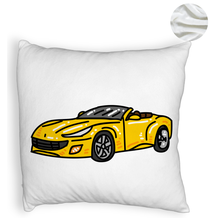 Bolyhos díszpárna, Sportautó modell, 40x40 cm, Fehér, Levehető huzat, Fújtató