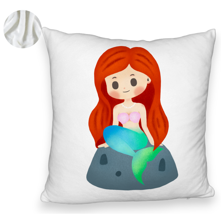 Bolyhos díszpárna, sellő modell, 40x40 cm, fehér, levehető huzat, fújtató