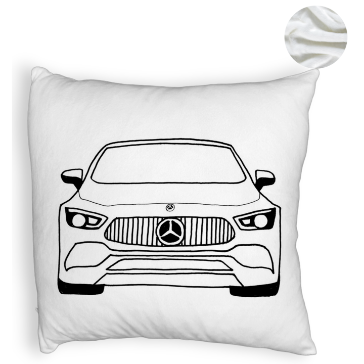 Bolyhos díszpárna, Modell Hey Mercedes, 40x40 cm, Fehér, Levehető huzat, Fújtató