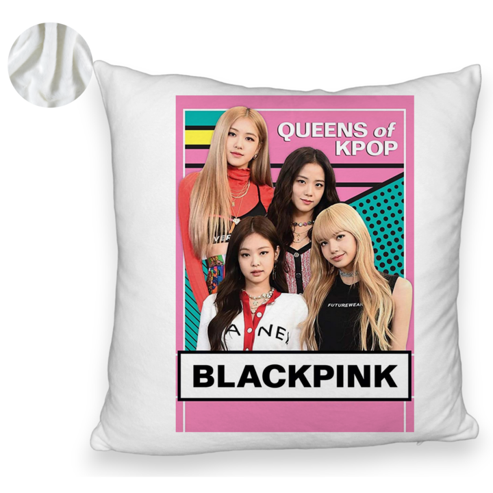 Bolyhos díszpárna, Blackpink K-POP Modell, 40x40 cm, fehér, levehető huzat
