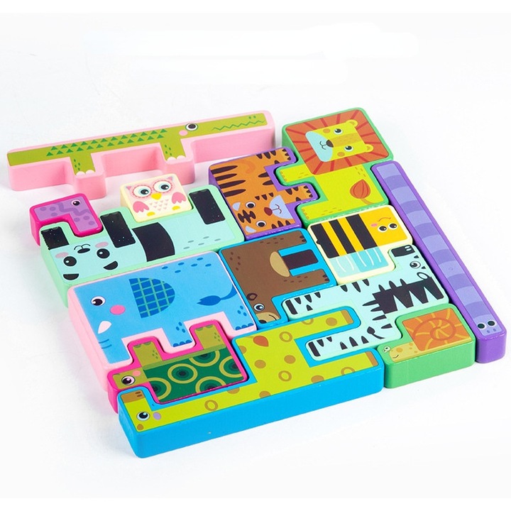 Puzzle Tetris Vertical: Animale Salbatice (13 piese)