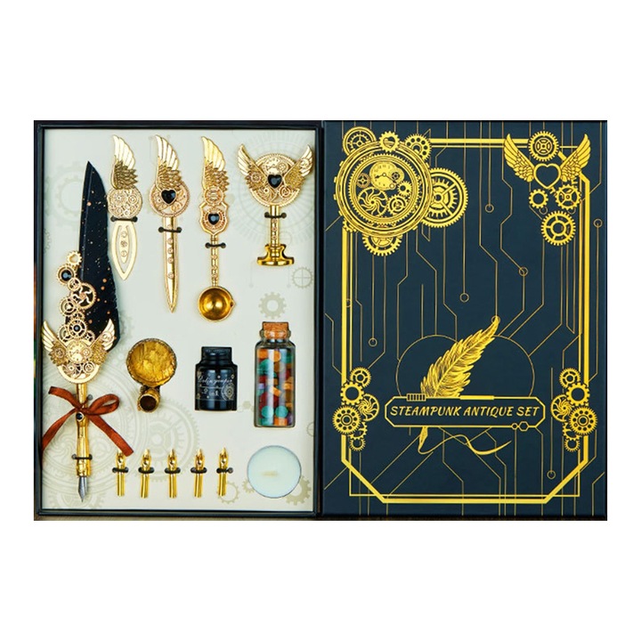 Set instrument de scris, Metal, Ceara, Auriu/Negru