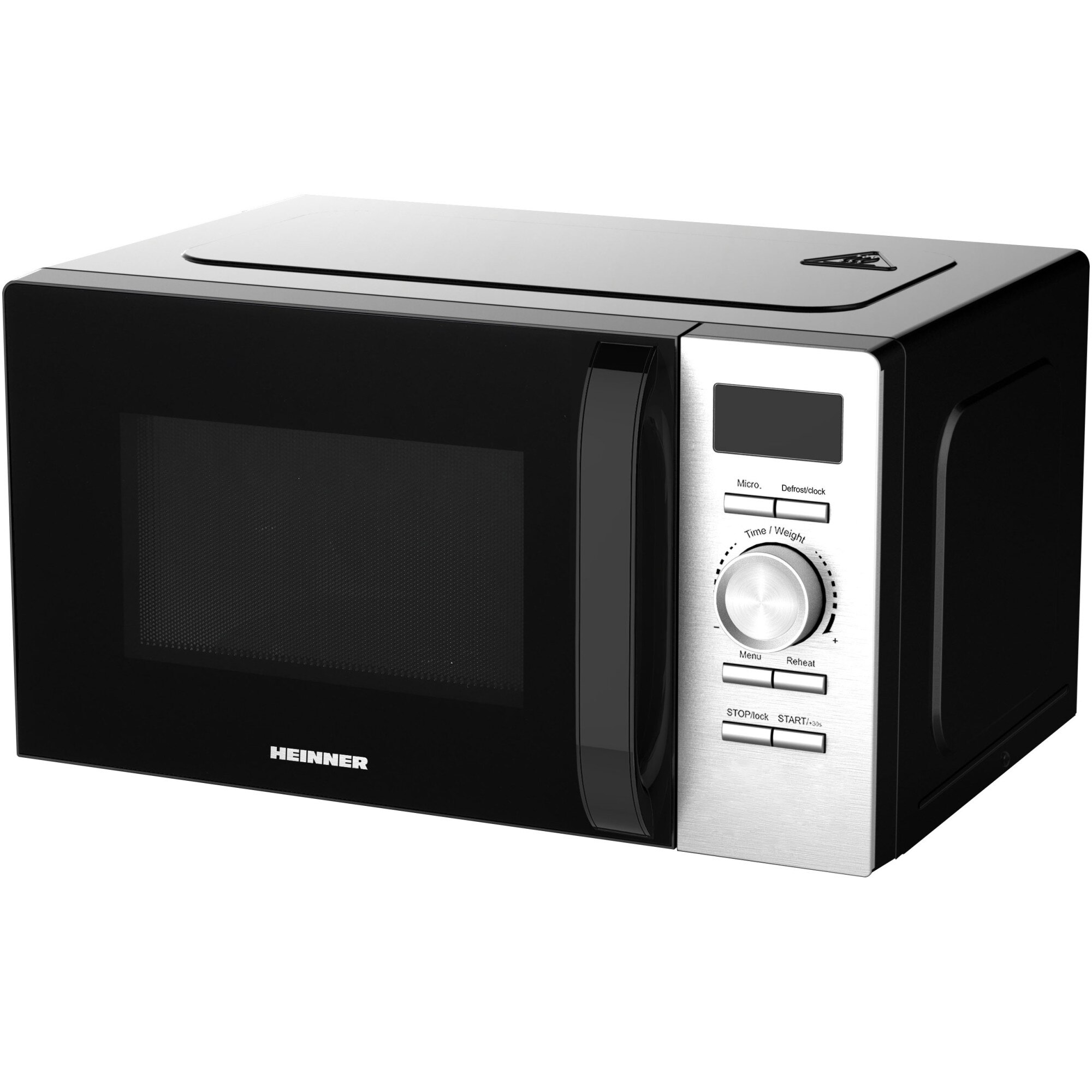 Cuptor cu microunde Heinner HMW-D2060BK, 20 l, 700 W, Control digital, Display LED, Timer, Blocare acces copii, Negru/Inox