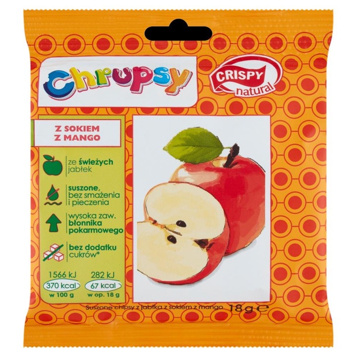 Chips crocante de mere uscate, Crispy Natural, Cu aroma mango, 18 g