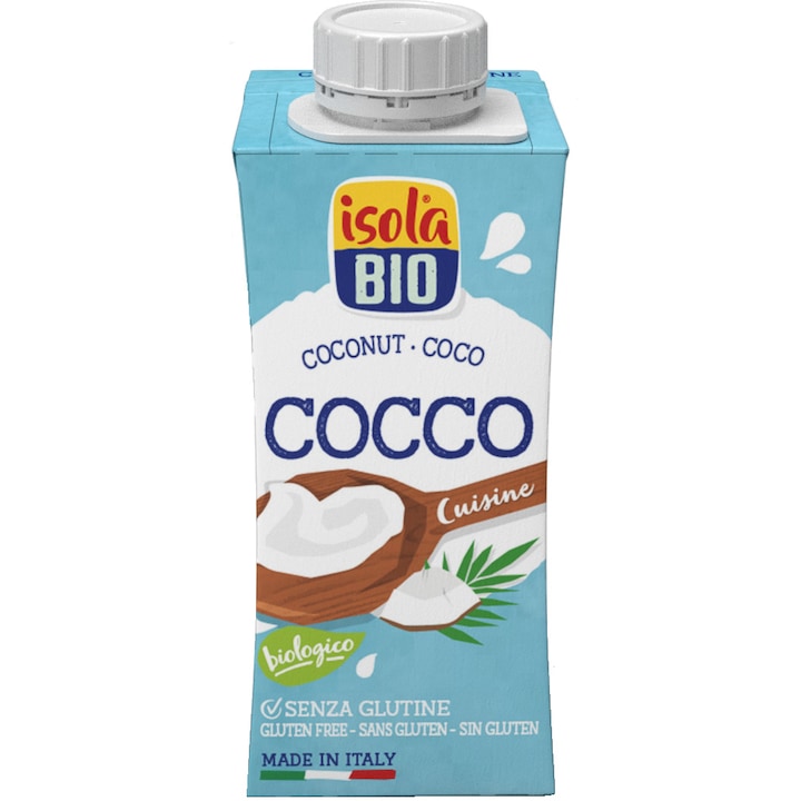 Crema Bio din nuca de cocos pentru gatit, fara gluten, Isola Bio 200ml