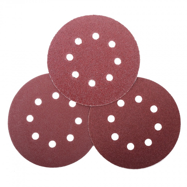 Set 5 discuri de slefuit, Proline, Velcro cu gauri, 125mm, gr 180, Rosu