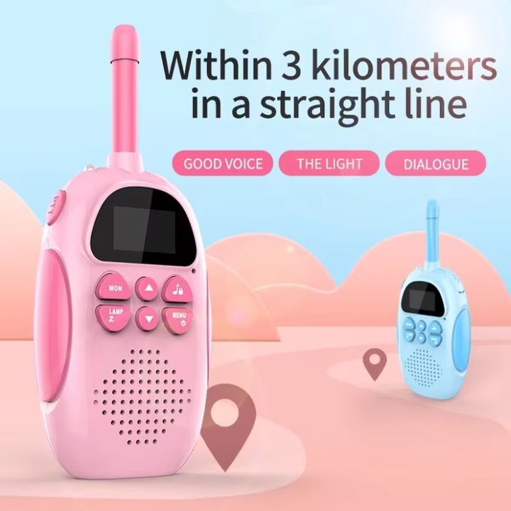 Set 2 walkie-talkie, 3Km, Roz/Albastru
