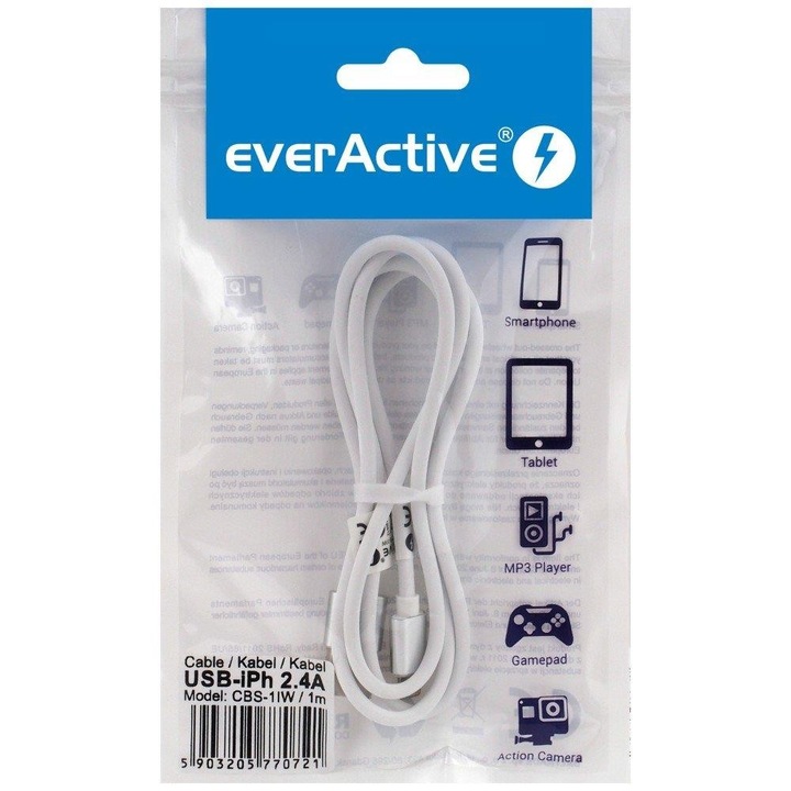 Cablu date, everActive CBS-1IW, USB 2.0, 1m, alb