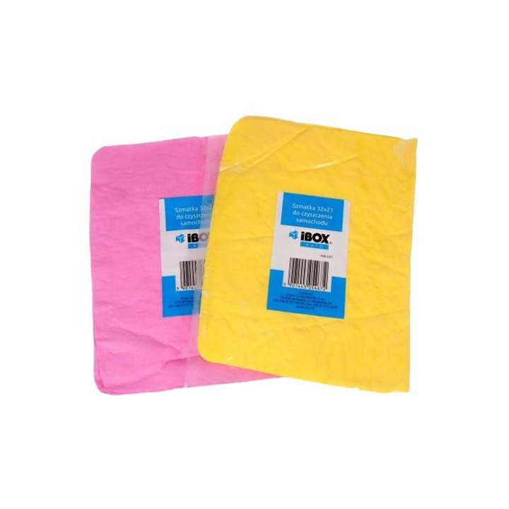 Комплект 2 кърпи за почистване на кола, iBox, Памук, 210 x 320 мм, Розово/Жълто