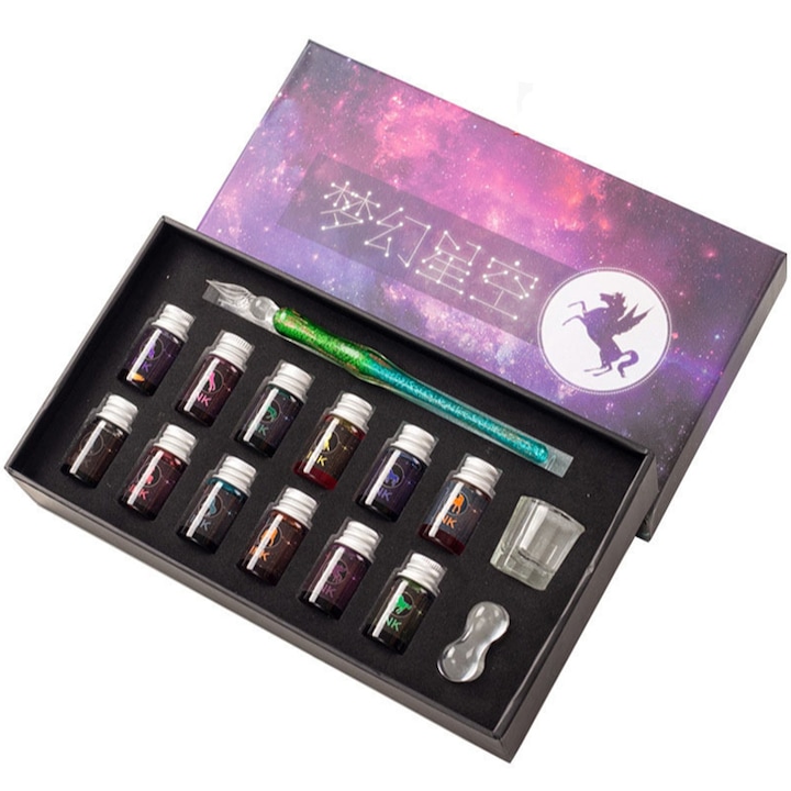 Set stilou caligrafie, 15 Piese, Multicolor