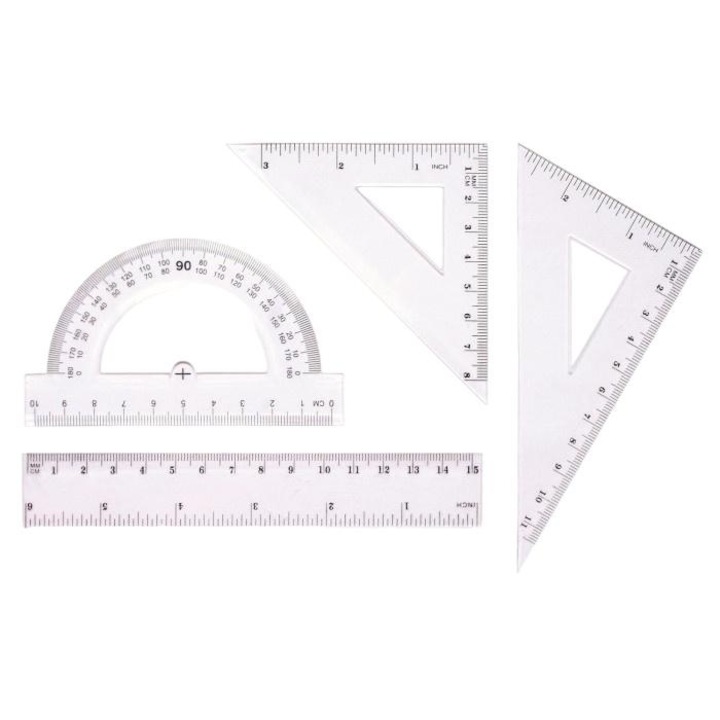 Set instrumente de geometrie, Tetis, Plastic, Transparent