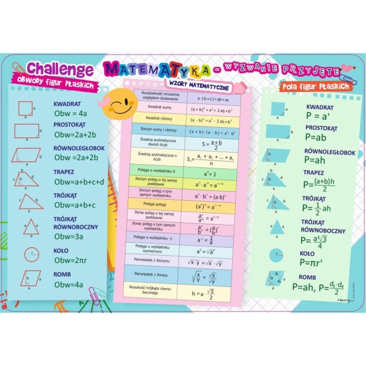 Bloc de matematica, Henry, 340 x 480 mm, Poloneza, Multicolor