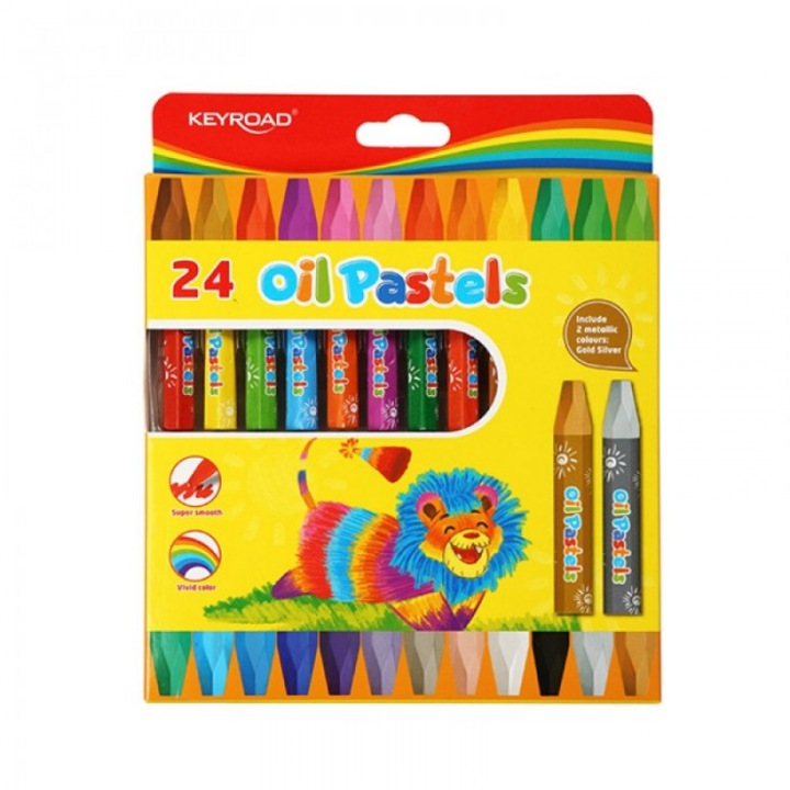 Set 24 creioane pastelate hexagonale Keyroad, multicolor, 16x175x210mm