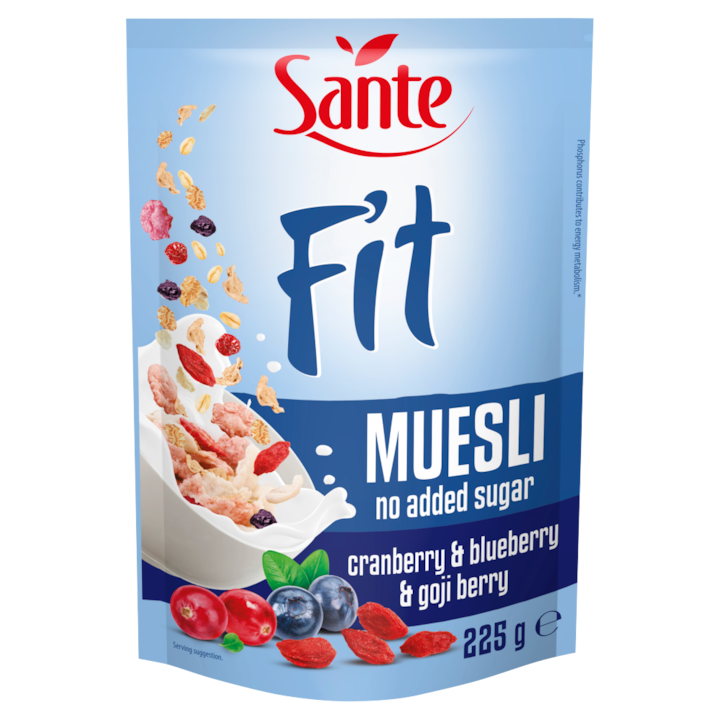 Мюсли, Sante Fit, Пълнозърнести, Червена боровинка и Годжи бери, 225 гр