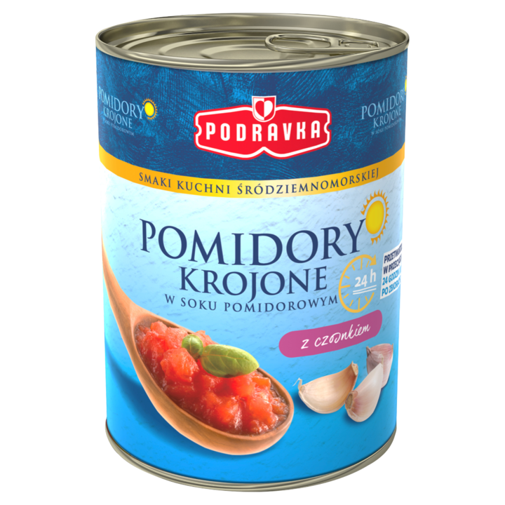 Rosii taiate in suc de rosii cu usturoi, Podravka, 400 G